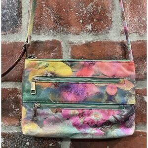 HOBO Leather Mara Crossbody Summer Garden Floral Purse Adjustable Strap